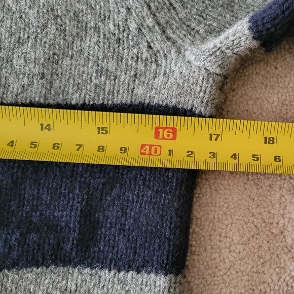 J. Crew Lambs Wool Crew Neck Striped Sweater Navy Gray - Picture 7 of 11